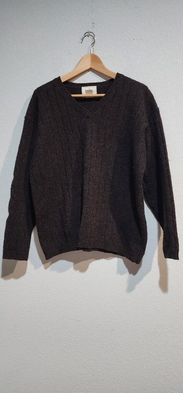 Vintage Express Tricot Men’s Sweater 100% Wool Woven Gray Size Large